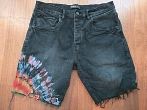 Purple Brand P020 Factory Distressed Painted Jean Shorts Sz 34